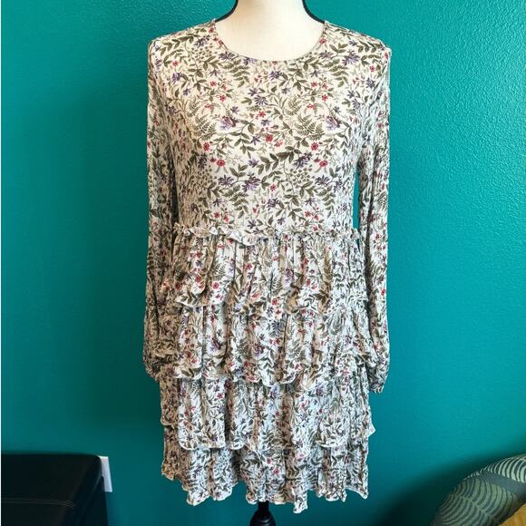 Urban Outfitters Cream Botanical Floral Tiered Dress Women's Small - Picture 11 of 11